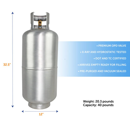 Flame King 40LB Aluminum Propane Tank with Premium OPD Valve, Corrosion-Resistant and Rust-Free