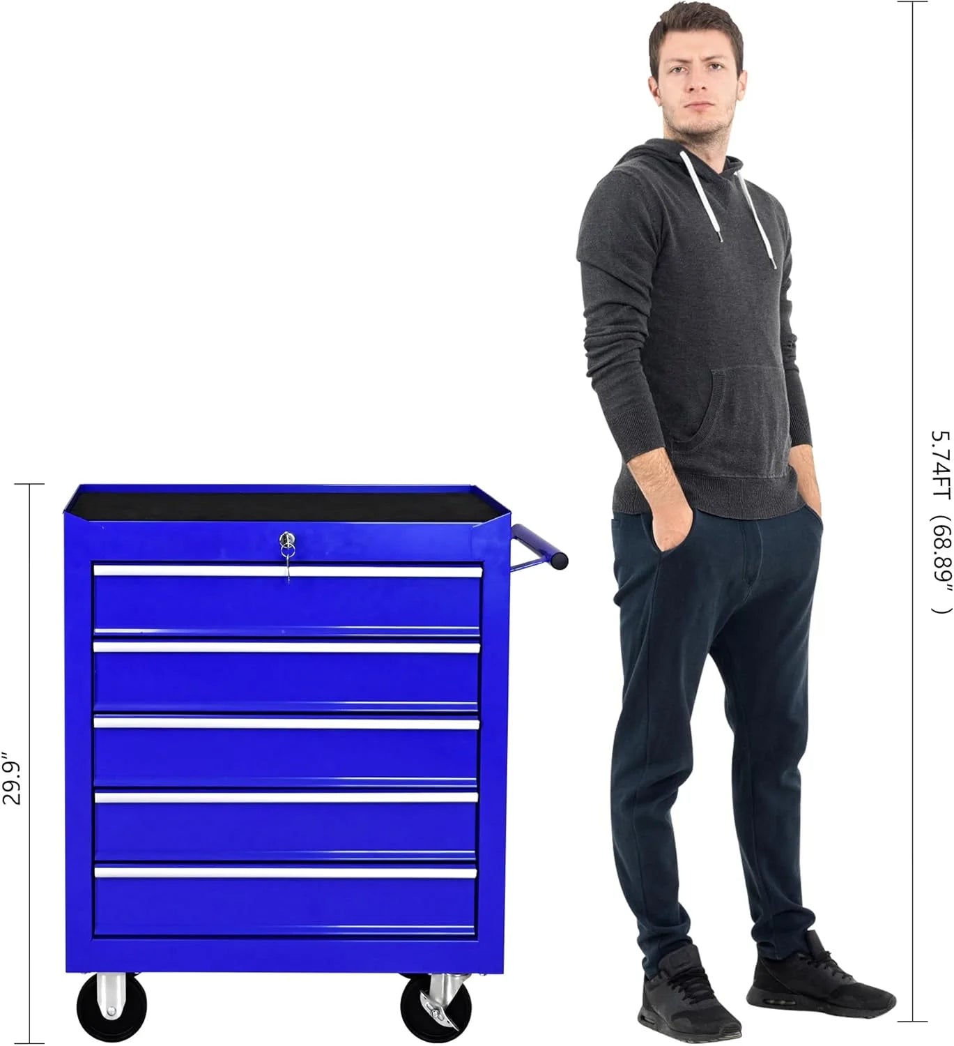 DSstyles Tool Chests, 5-Drawer Rolling Tool Storage Cabinet with Detachable Tray, Multi-Functional Handles, Adjustable Shelves, Secure Locking System, Heavy-Duty Wheels, Ideal for Garage, Workshop