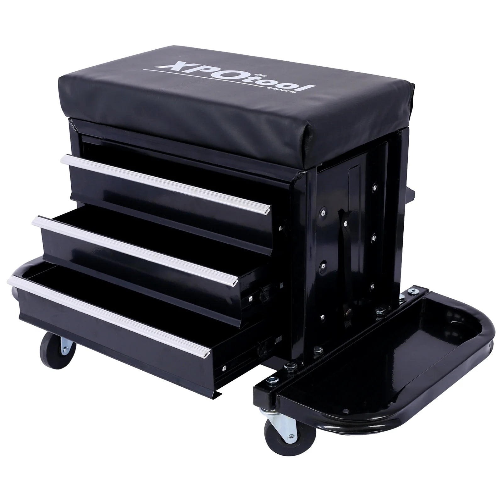 350-Pound Capacity Garage Glider Rolling Tool Chest SeatMechanics Roller Seat with 3 Drawers, Rolling Tool Chest Garage Chair, Toolbox on Wheels Mechanics Seat