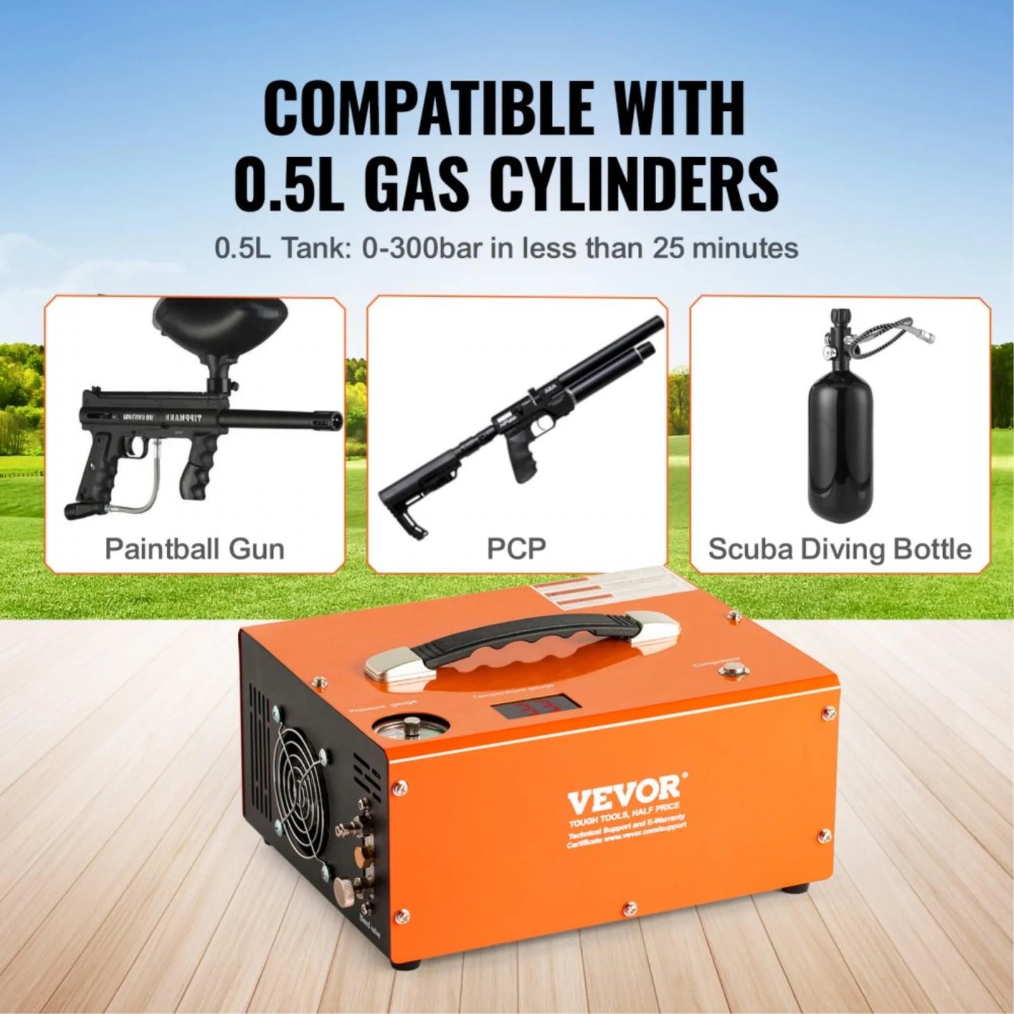 4500PSI Portable PCP Air Compressor - Auto-Stop, Oil & Water-Free Pump for Paintball and Airgun Enthusiasts, AC120V/DC12V