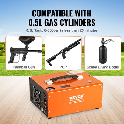 4500PSI Portable PCP Air Compressor - Auto-Stop, Oil & Water-Free Pump for Paintball and Airgun Enthusiasts, AC120V/DC12V