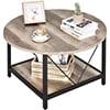 Dextrus Round Coffee Table with Storage, Rustic Living Room Tables with Sturdy Metal Legs, OAK