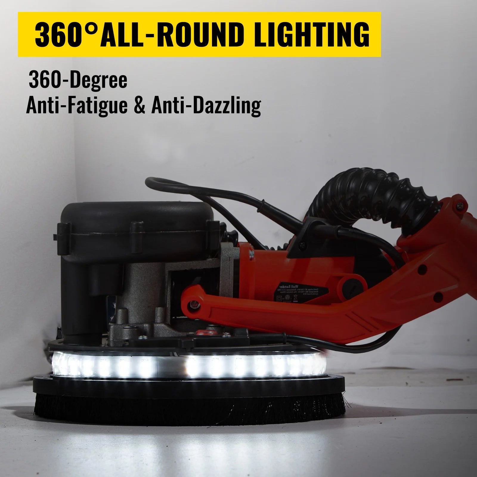 BENTISM Drywall Sander 850W, Electric Drywall Sander, Variable Speed 800-1750 RPM, Foldable Sheetrock Sander, with Telescope Handle, Electric Sander, with LED Strip Light and Vacuum Bag, Wall Sander