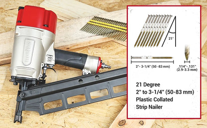 Meite SN2183F Pneumatic Framing Nailer 21 Degree 2" to 3-1/4" Length Plastic Plastic Collated Round Head Framing Nail Gun
