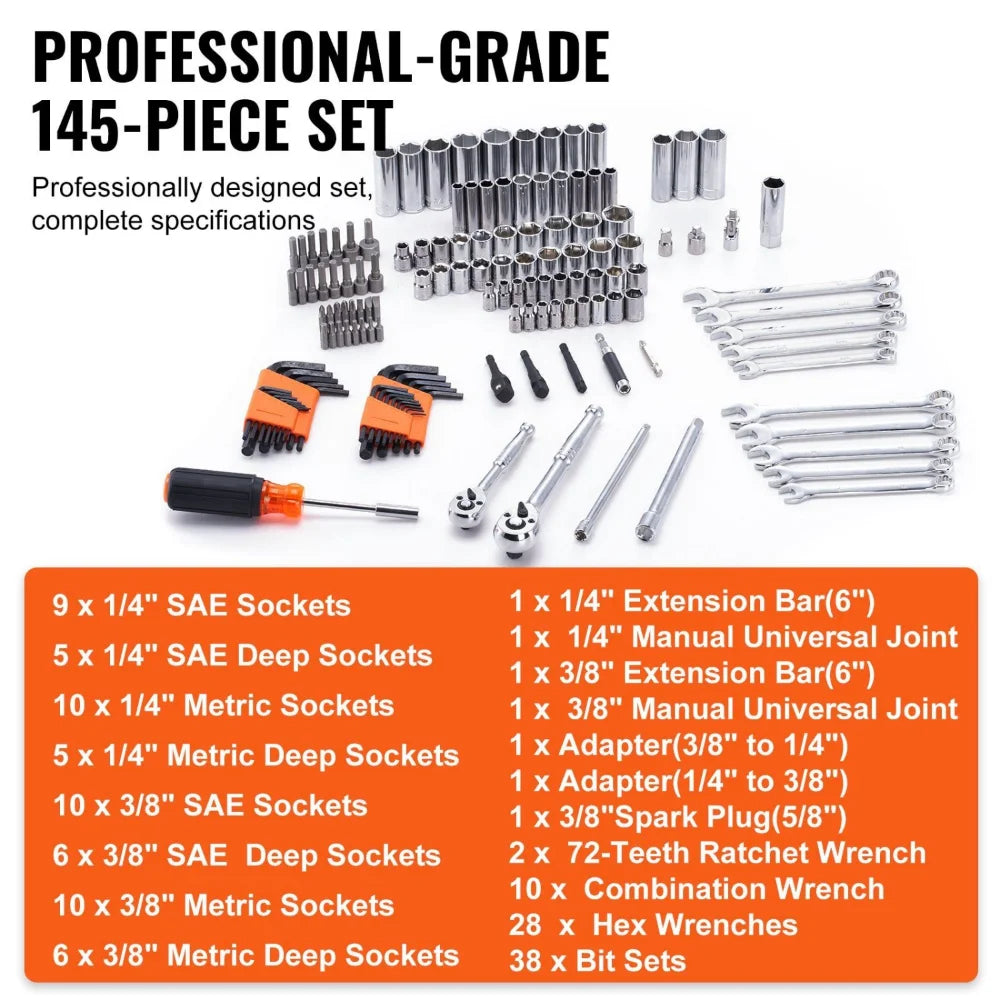 VEVOR Mechanics Tool Set and Socket Set 1/4