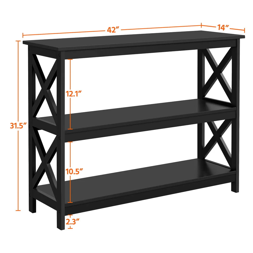Easyfashion 3 Tier X-Design Console Table with Storage Shelves, Multiple Colors
