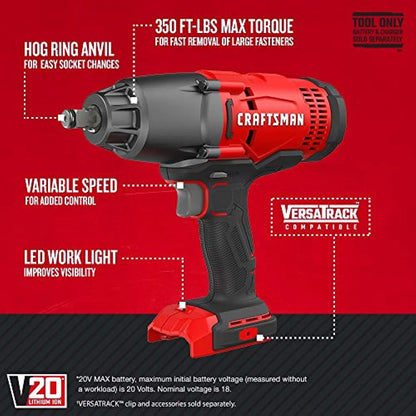 CRAFTSMAN V20 Cordless Impact Wrench, 1/2 inch, Bare Tool Only (CMCF900B)