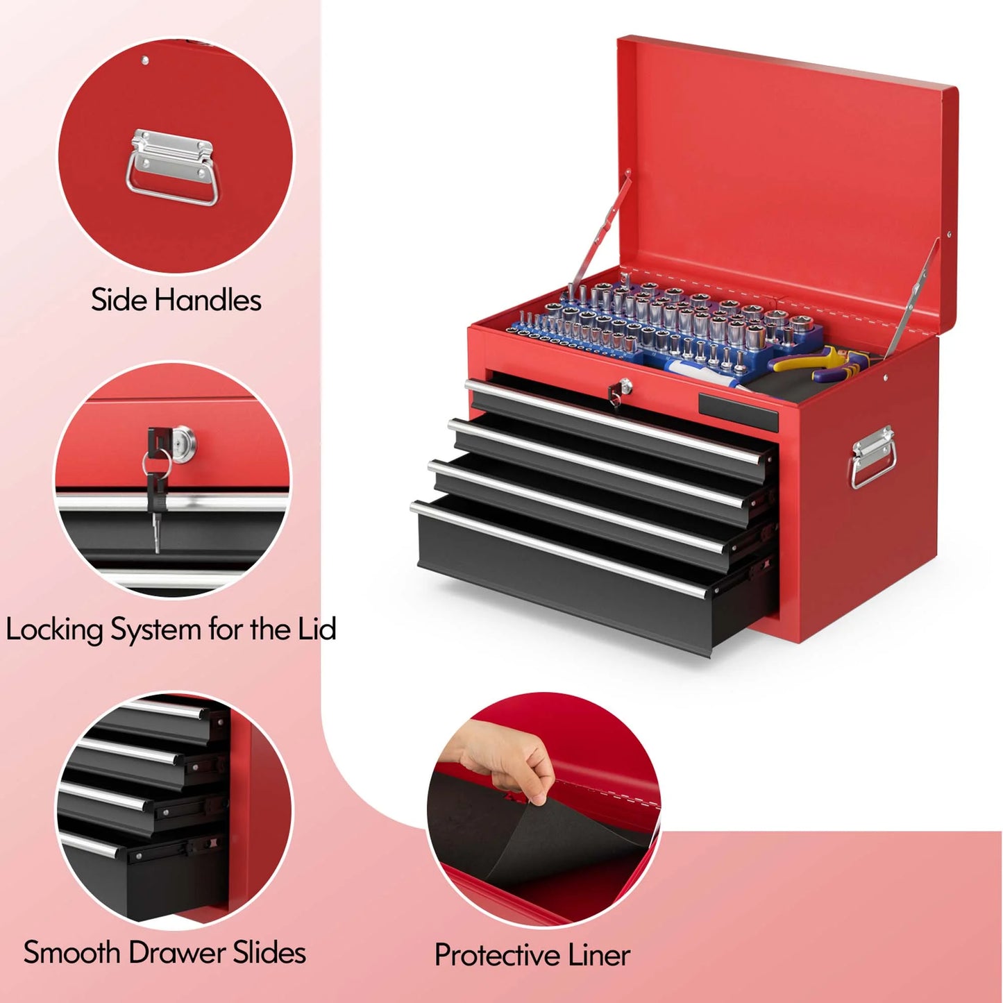 Costway, 60.5 lb, 23.5" Steel 6-Drawer Rolling Tool Cart with User Manual Black Red