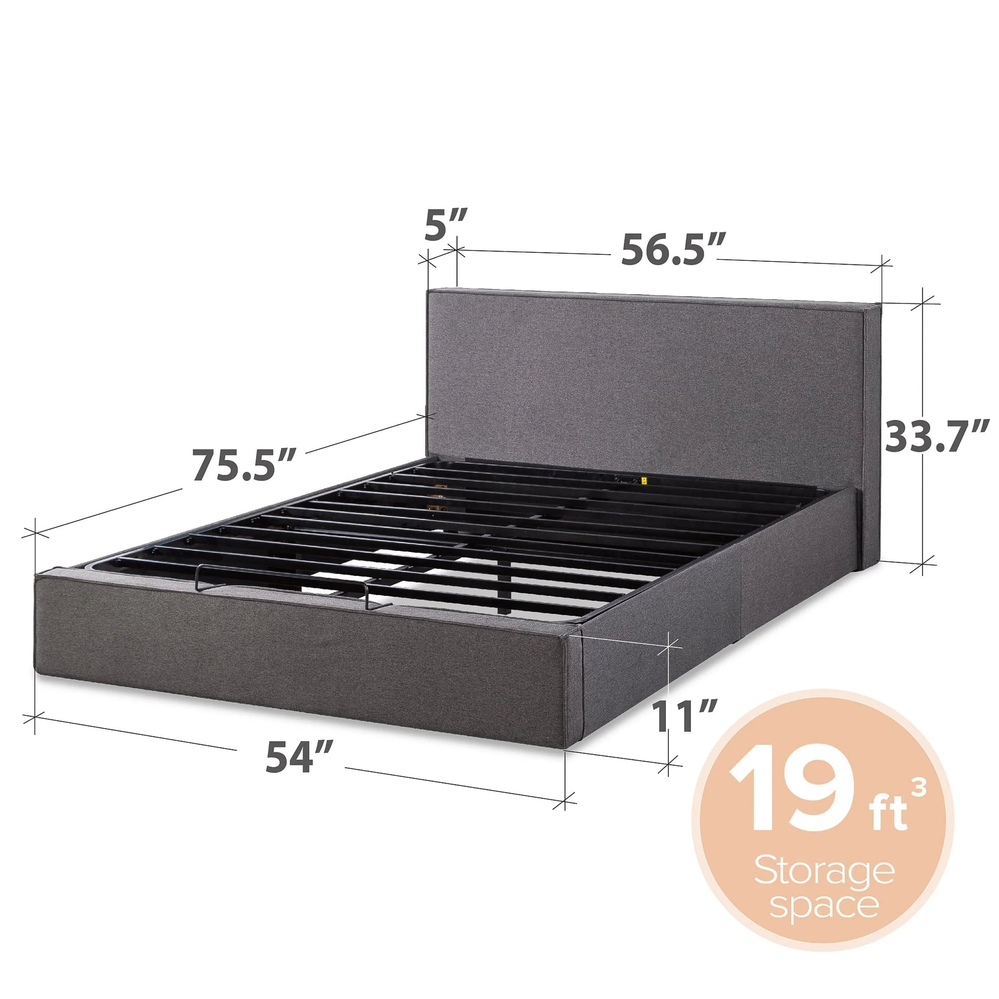 Zinus Finley 34" Upholstered Platform Bed with Lifting Storage, Full
