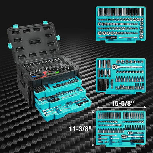 DURATECH 497 Piece Mechanics Tool Set SAE/Metric Ratchet And Wrench Sockets Set