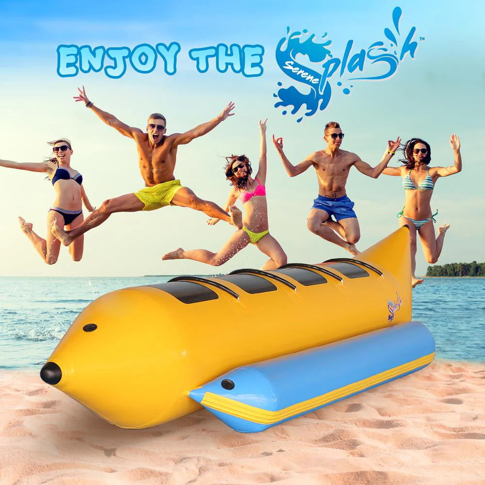 SereneLifeHome 4 Person Inflatable Banana Boat, Includes Storage Bag, Foot Pump, and Repair Kit, Tough and Thick, Reinforced Seats and Foot Areas, Easy Inflation and Deflation