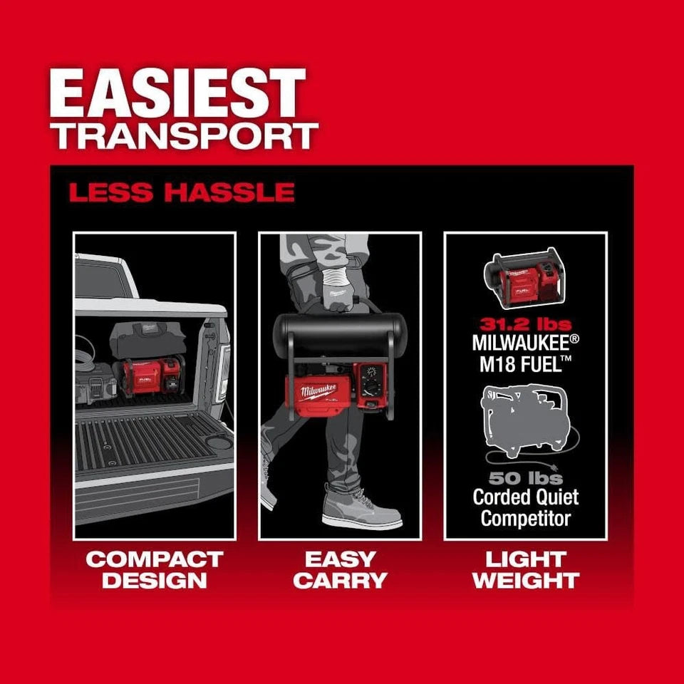 Pack of 1, Milwaukee 2840-20 M18 Fuel 2 Gallon Compact Quiet Compressor