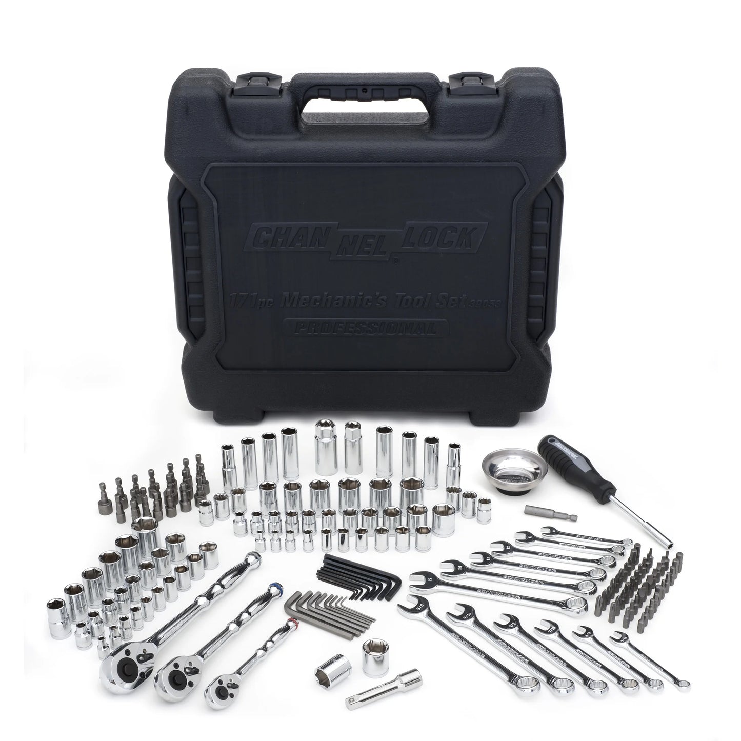 CHANNELLOCK 39053 171pc Mechanic's Tool Set, Includes Standard SAE and Metric Sizes, Chrome/Nickel Finish