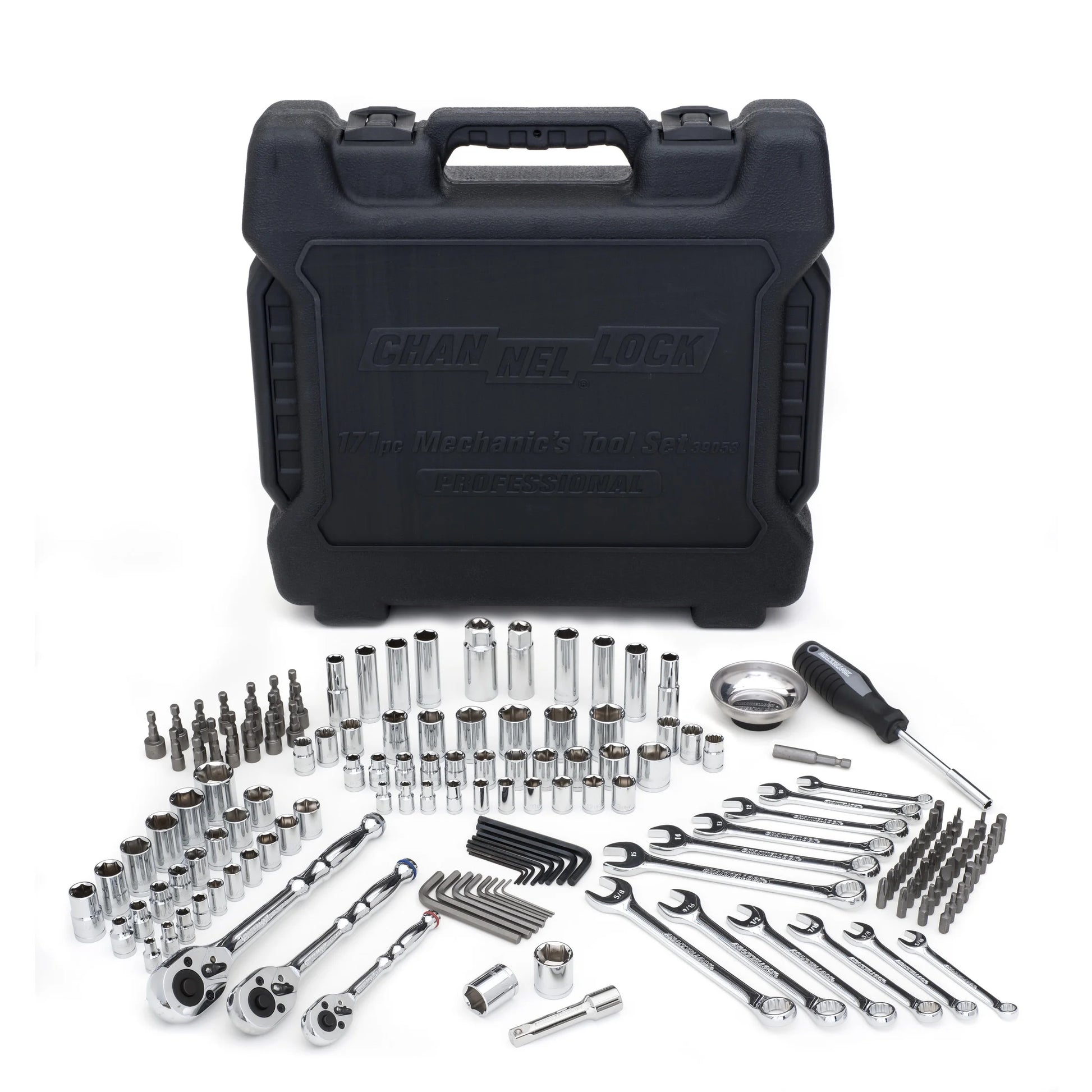 CHANNELLOCK 39053 171pc Mechanic's Tool Set, Includes Standard SAE and Metric Sizes, Chrome/Nickel Finish