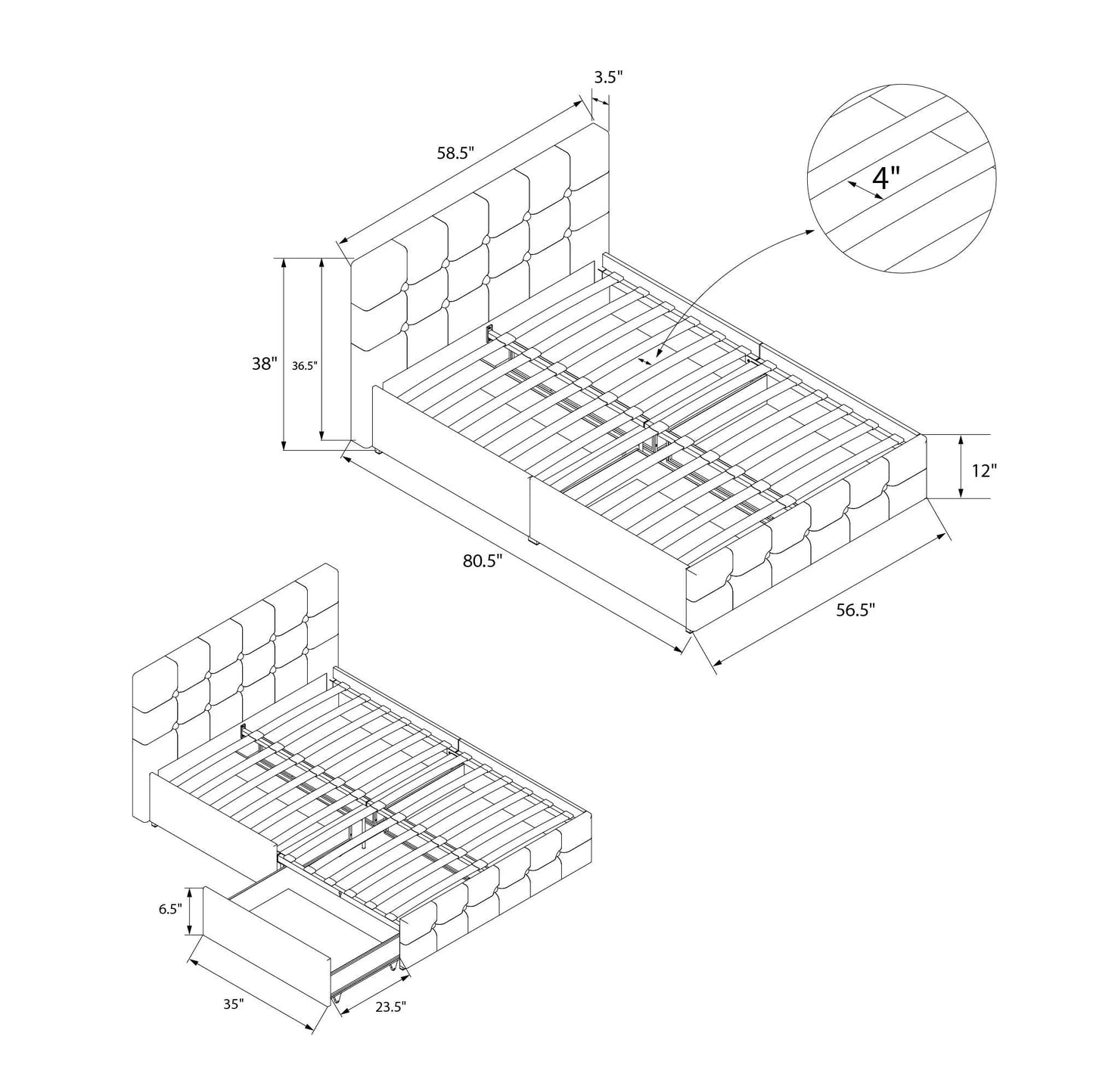 DHP Rose Tufted Upholstered Storage Bed Frame, Full, Gray Linen