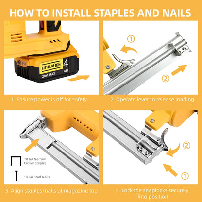 18 Gauge Brad Nailer Compatible with Dewalt 20V MAX Battery(NO Battery), Narrow Crown Stapler, 2 in 1 Cordless Nail Gun with 1000 Nails and 1000 Staples for Home Improvement, DIY and Woodworking