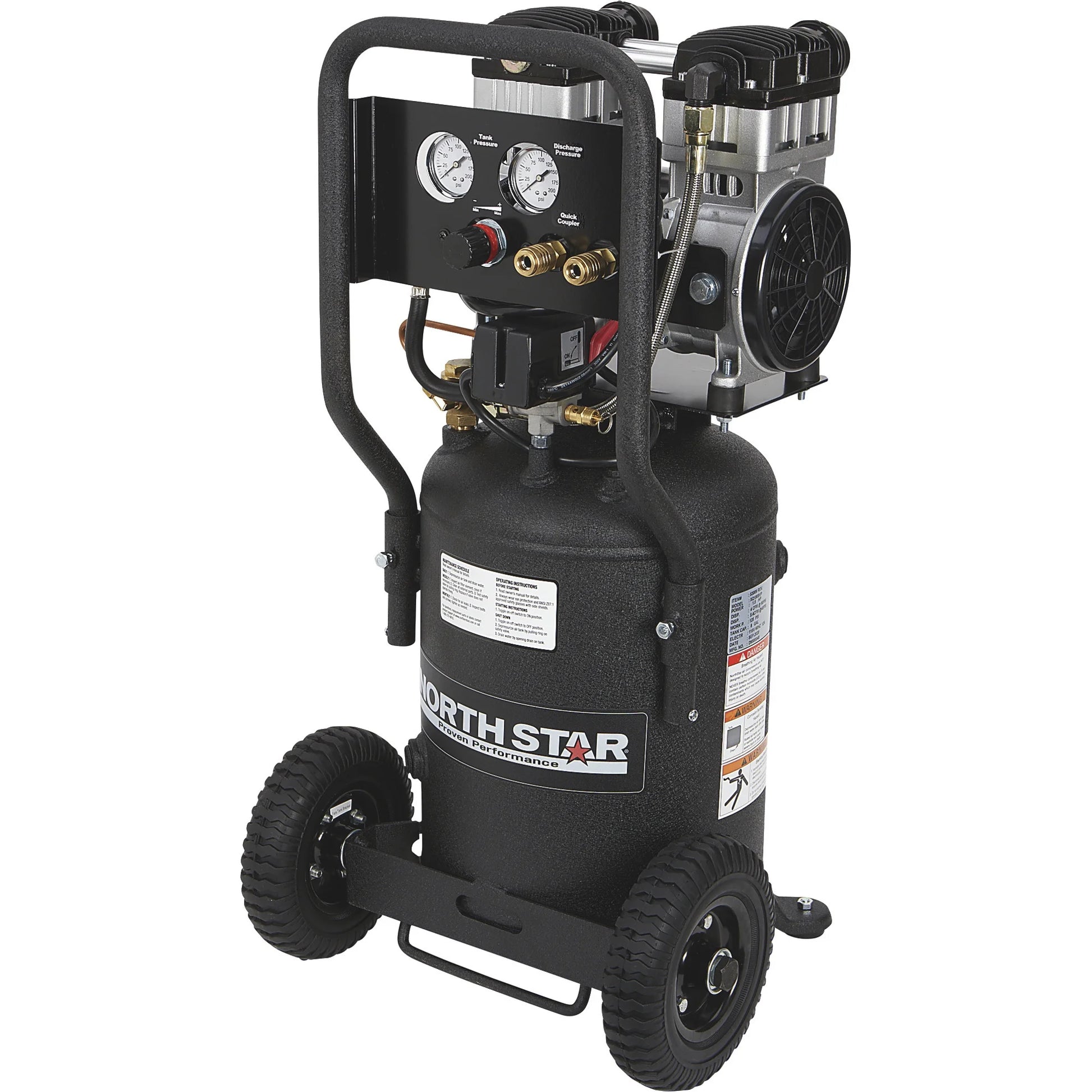 NorthStar Portable Quiet Electric Air Compressor, 1.5 HP, 8-Gallon, 4 CFM @ 90 PSI