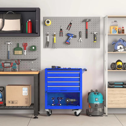 Aukfa Tool Chest, 24.5 in Steel Rolling Tool Box & Cabinet On Wheels for Garage, 4-Drawer, Blue