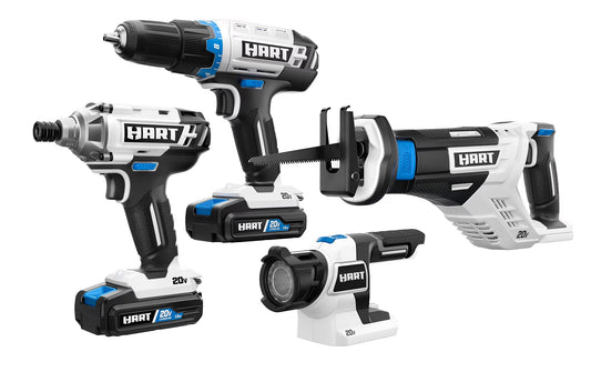 HART 20 Volts 4-Tool Battery-Powered Combo Kit, (2) 1.5Ah Lithium-Ion Batteries