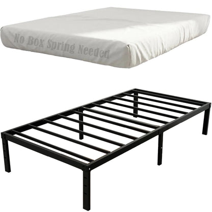 OmiNight 18 inches Tall Heavy Duty Steel Slat Queen Size Metal Bed Frame,Noiseless,No Box Spring Needed,Easy Set up,Non-Slip Support,Adequate Under-bed Storage, Metal Platform Bed for Adults