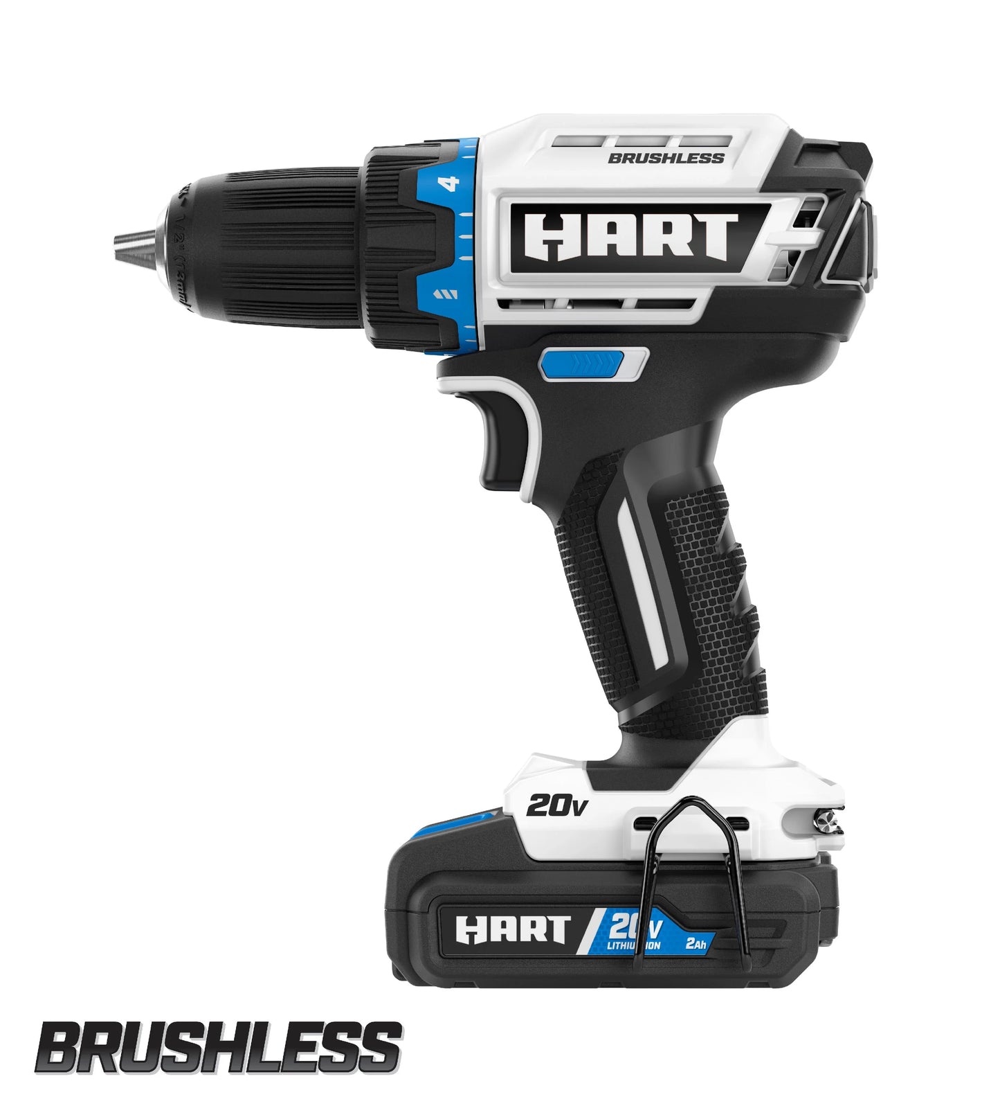HART 20-Volt Cordless Brushless 1/2-inch Drill/Driver Kit and 10-inch Storage Bag (1) 2Ah Lithium-Ion Battery