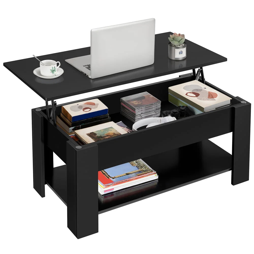 SmileMart Modern Lift Top Coffee Table with Hidden Compartment & Storage, Black