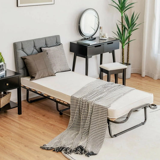 Folding Rollaway Bed, Metal Frame Bed Storage Cover Included, Portable Foldable Guest Bed for Adults, Cot Size Fold up Bed with Memory Foam Mattress on Wheels 76.5" x 31.5" x 16"