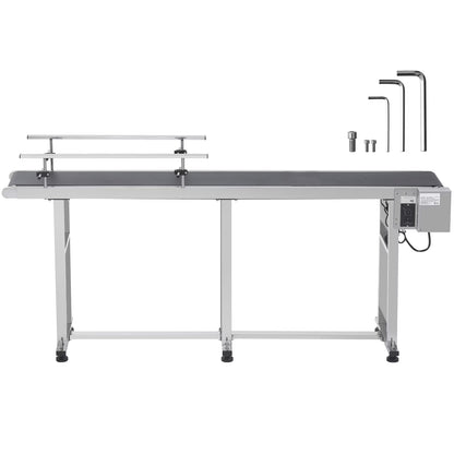 KFFKFF 71"x7.8" Belt Conveyor PVC Belt Conveyor Stainless Steel Double Guardrail