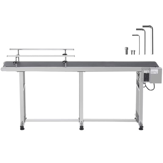 KFFKFF 71"x7.8" Belt Conveyor PVC Belt Conveyor Stainless Steel Double Guardrail