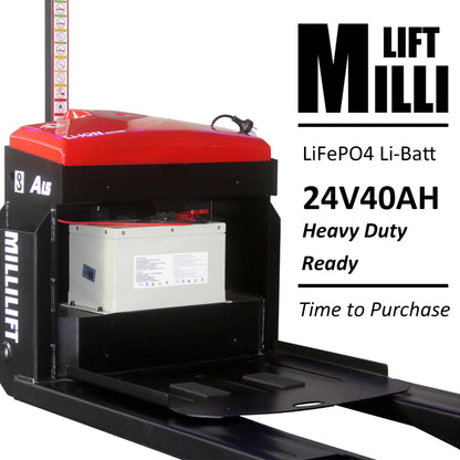 Millilift Electric Pallet Jack, 3300LB Capacity, Heavy-Duty Forks 45"x21", Powerful Drive Motor, 24V 40AH LiFePO4 Battery with Built-in Charger, 2?C4H Runtime, for Warehouse, Supermarket Use