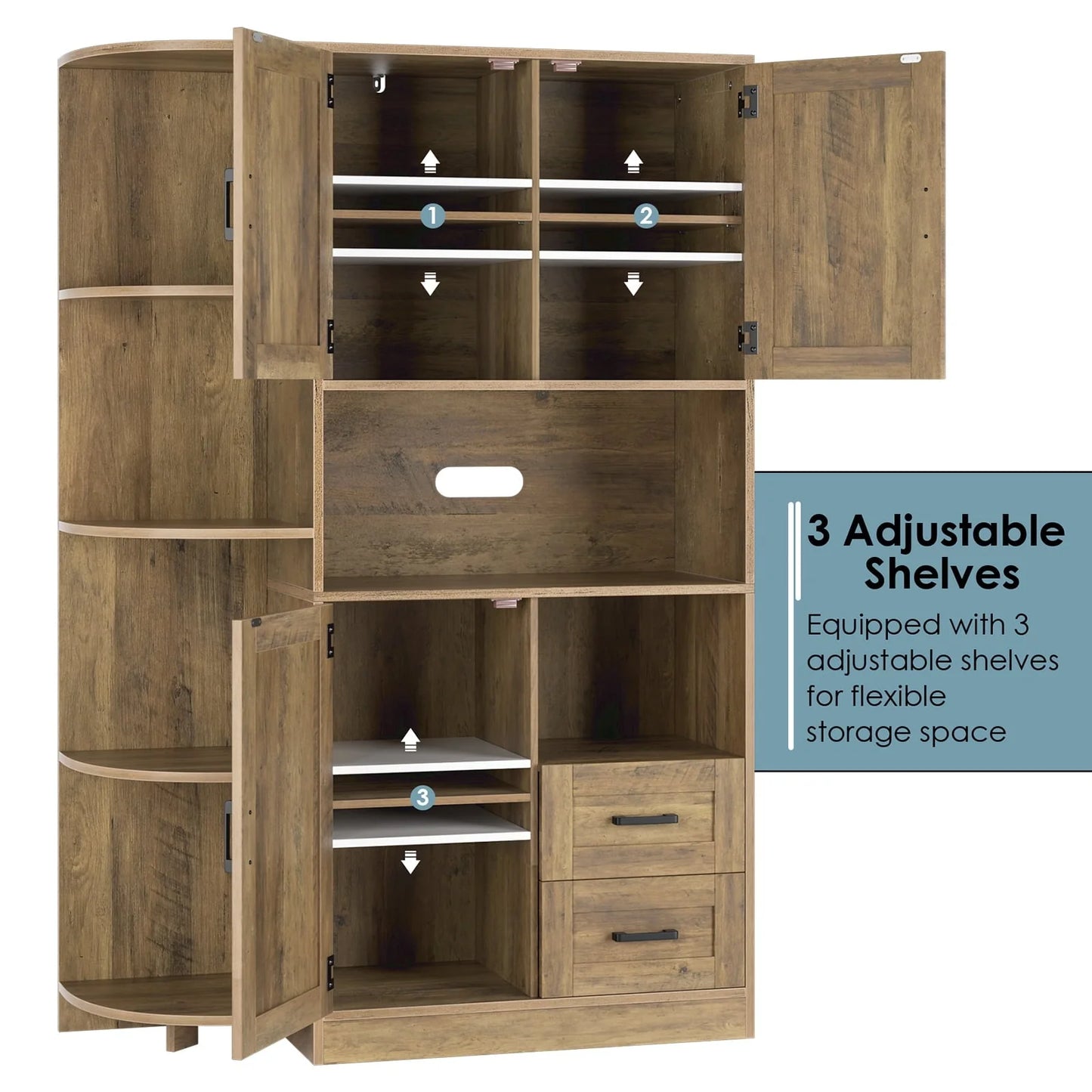 Homfa Large Kitchen Pantry Buffet, Freestanding Storage Cabinet with Adjustable Shelves for Dining Room, Rustic Brown