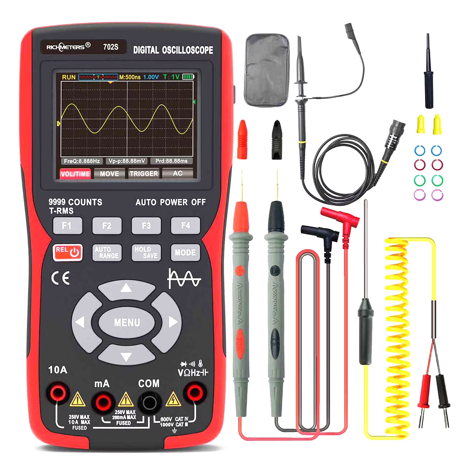 Oscilloscope Multimeter Handheld LCD Digital Multimeter & Oscillometer 2-in-1 Universal Meter Scope Meter 9999 Counts 10MHz 48MSa/s Single Channel Measuring AC/DC Voltage & Current Resistance