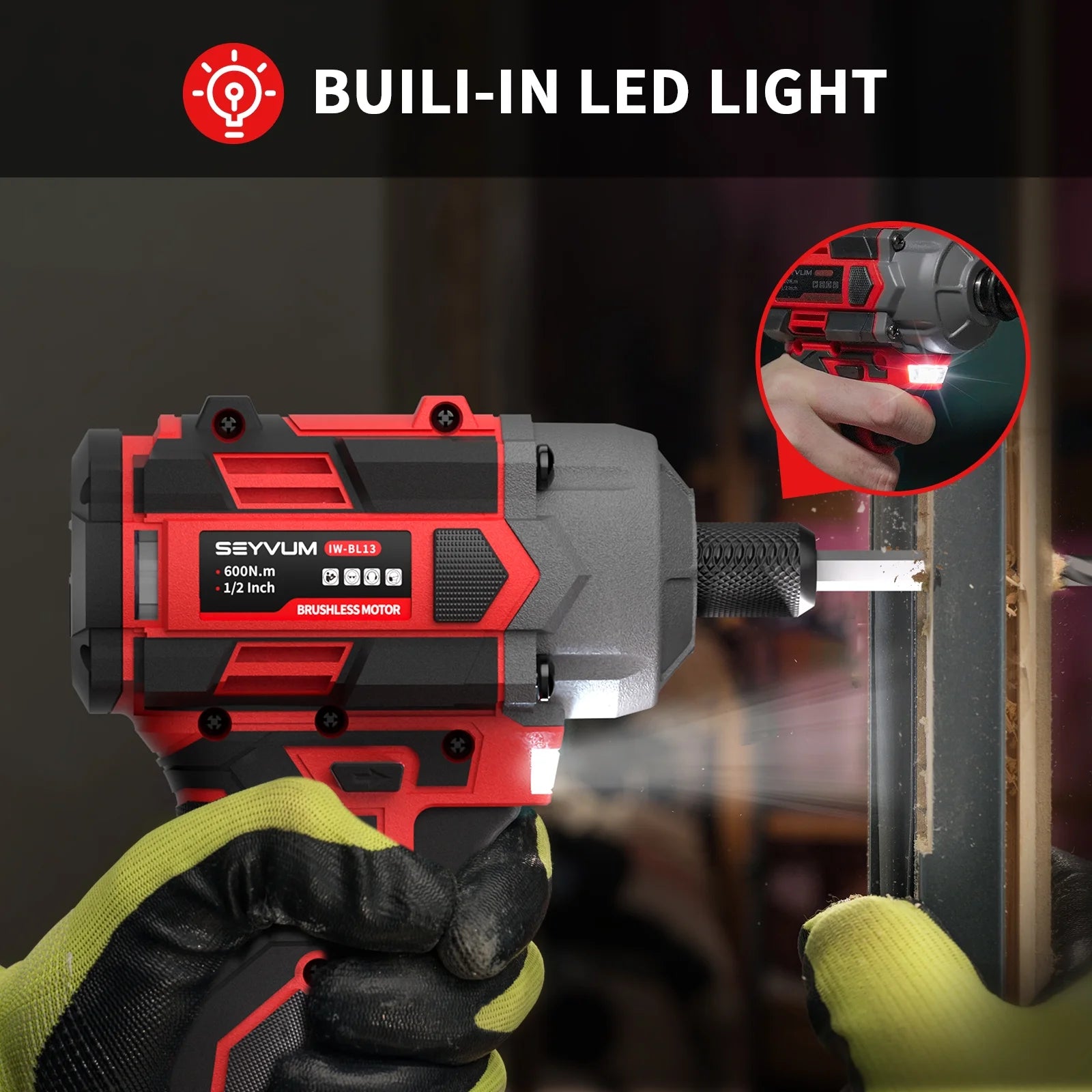 Cordless Impact Wrench, 1/2" Impact Gun, Max Torque 440 Ft-lbs (600 N.m) Heavy Duty Cordless Impact Driver, 3500 RPM Electric Impact Drill, 20V Brushless, 2x4.0Ah Li-ion Battery, 4Pcs Impact Sockets