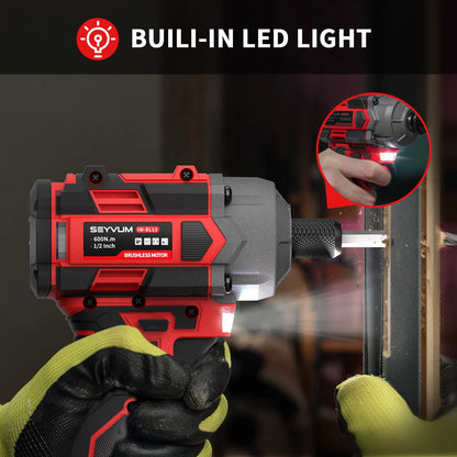 Cordless Impact Wrench, 1/2" Impact Gun, Max Torque 440 Ft-lbs (600 N.m) Heavy Duty Cordless Impact Driver, 3500 RPM Electric Impact Drill, 20V Brushless, 2x4.0Ah Li-ion Battery, 4Pcs Impact Sockets