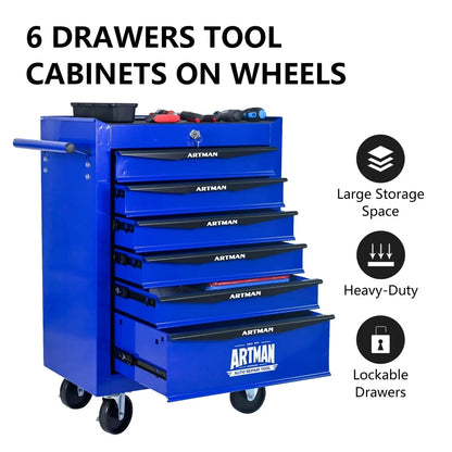 Rolling Steel Tool Chest with 7 Drawers, Ball Bearing Slides & 4-Wheel Mobility - Lockable Storage Cabinet for Workshop or Garage