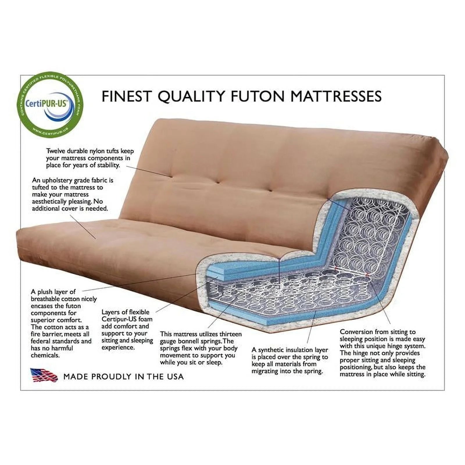 Monterey Frame Queen-Butternut Finish-Oregon Trail Saddle Mattress-Storage Drawers Kodiak Furniture