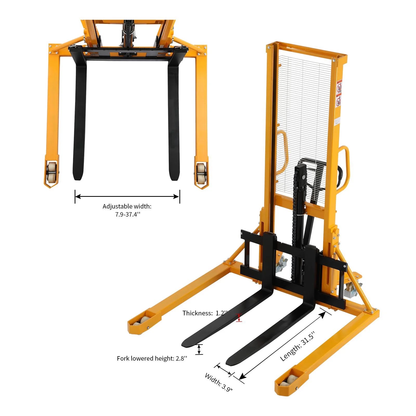 APOLLOLIFT 2200lb Hydraulic Hand Walkie Pallet Stacker, 63" Lifting Manual Forklift with Adjustable Fork