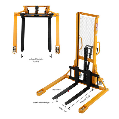 APOLLOLIFT 2200lb Hydraulic Hand Walkie Pallet Stacker, 63" Lifting Manual Forklift with Adjustable Fork