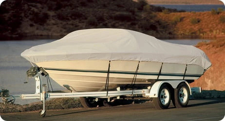 Taylor Acrylic Coated Polyester Gray Hot Shot Fabric BoatGuard Boat Cover with Storage Bag and Tie-Downs, Fits 19' to 21' V-Hull Runabout Bow Rider, Up to 102" Beam