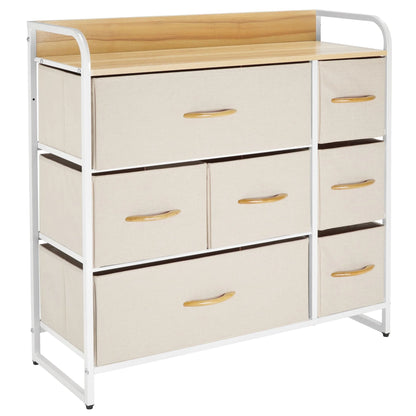 mDesign Large Storage Dresser Furniture with 7 Fabric Drawers, Multi/Dark Brown