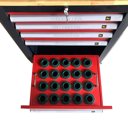 KAKA INDUSTRIAL HQC-550A (BT50) Tool Holder CNC Tool Cart, 5 Drawer Tool Chest 77 Capacity 4 Ball-Bearing Glided Drawers, Drawer Mobile Work Station