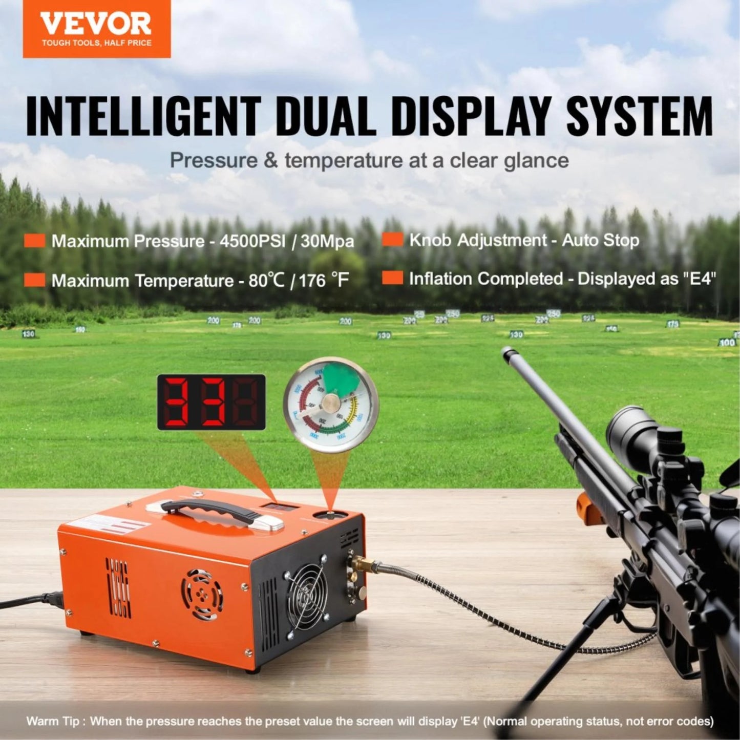 4500PSI Portable PCP Air Compressor - Auto-Stop, Oil & Water-Free Pump for Paintball and Airgun Enthusiasts, AC120V/DC12V
