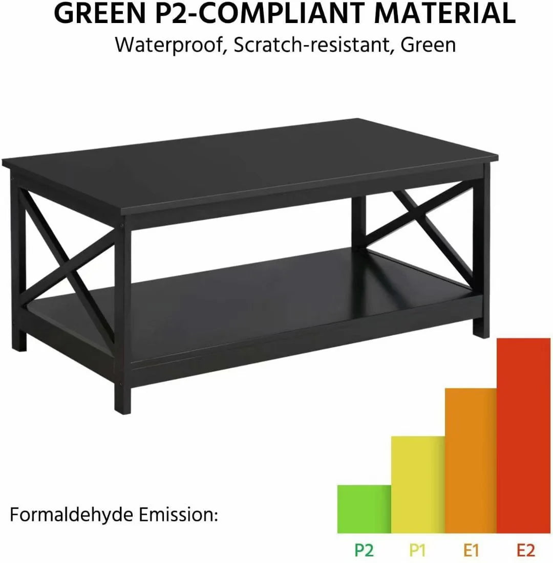 YouYeap Coffee Table Living Room Furniture Table with Storage Shelf, Black