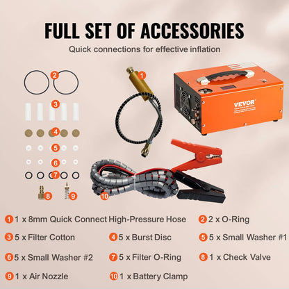 VEVOR PCP Air Compressor, 4500PSI Portable PCP Airgun Compressor with Built-in Converter, Auto-Stop | DC12V/AC120V | Oil & Water-Free Paintball Tank Compressor Pump for Air Rifle, Scuba Diving Bottle