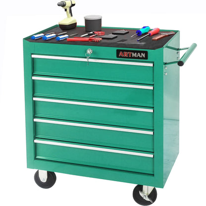 Tool Chest on Wheels, 5-Drawer Rolling Tool Box with Workbench Top, Multifunctional Tool Storage Organizer for Garage, Warehouse, Workshop