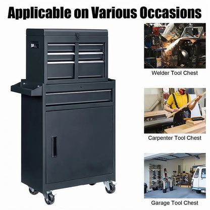 Gundir 4-Drawer Rolling Tool Chest with Lockable Wheels, 2 in 1 Storage Cabinet and Detachable Top Box for Garage Workshop Automotive Repair, Black
