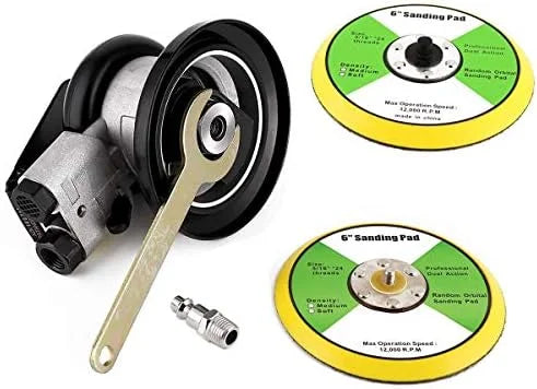 6" Professional Air Random Orbital Palm Sander with 1pc 6" Backup Plate, Heavy Duty Dual Action Pneumatic Sander Silver