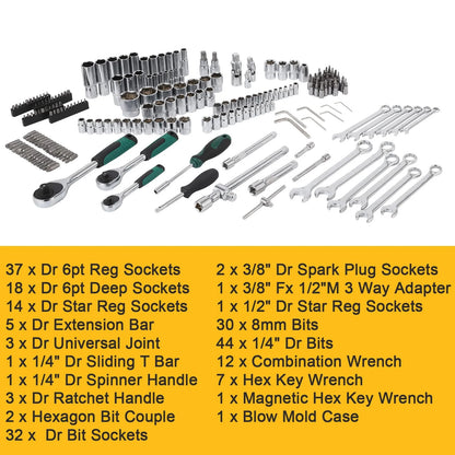 Mechanics Tools Kit and Socket Set, 1/2" ,1/4" & 3/8" Drive, 216-Piece