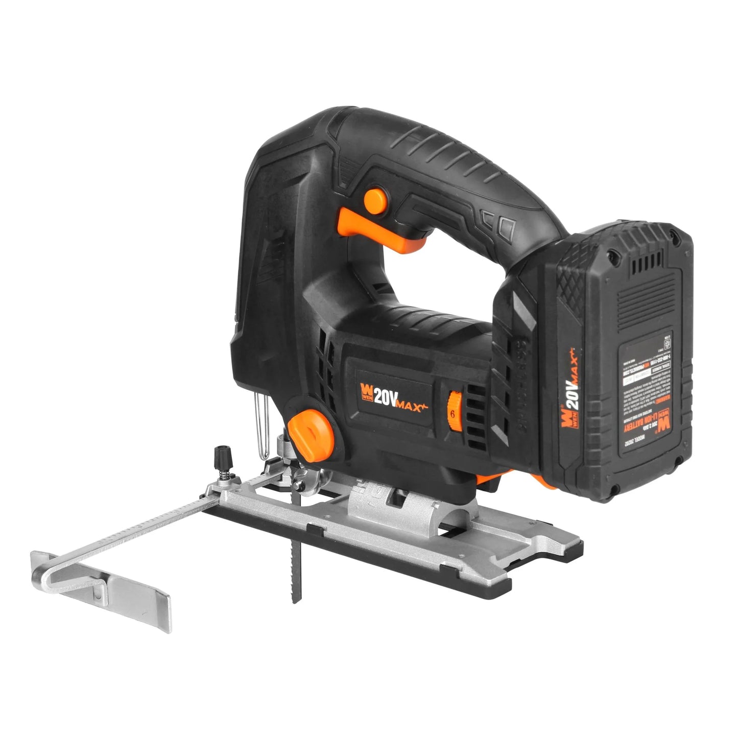 WEN 20V Max Cordless Brushless Auto-Speed Jigsaw with 4.0Ah Lithium Ion Battery and Charger