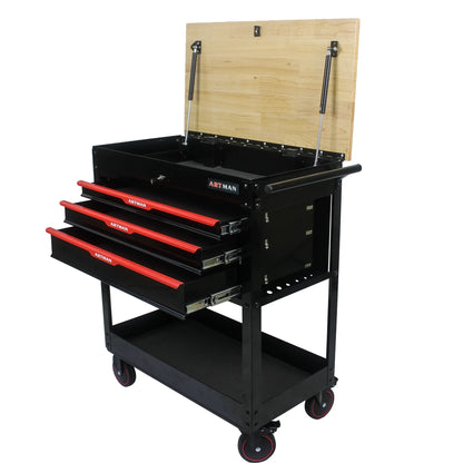 38-Inch Rolling Tool Chest, Tool Box with 3-Drawer, Multifunctional Mobile Tool Cabinet with Wheels and Wooden Top, Drawer Liner, Tool Cart for Workshop Mechanics Garage, Home Improvement